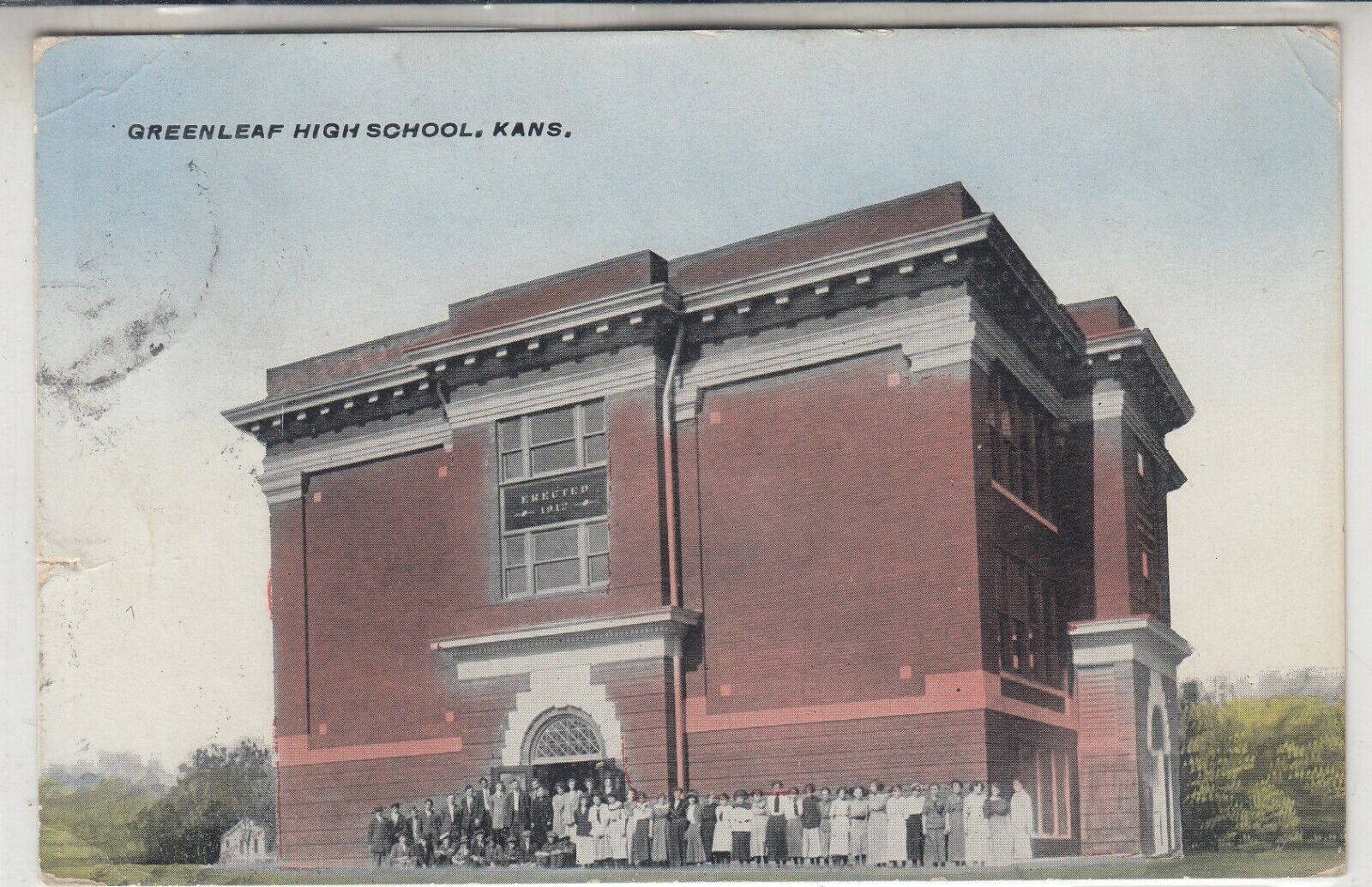 VINTAGE 1917 POSTCARD - GREENLEAF HIGH SCHOOL , KANSAS - ANTIQUE
