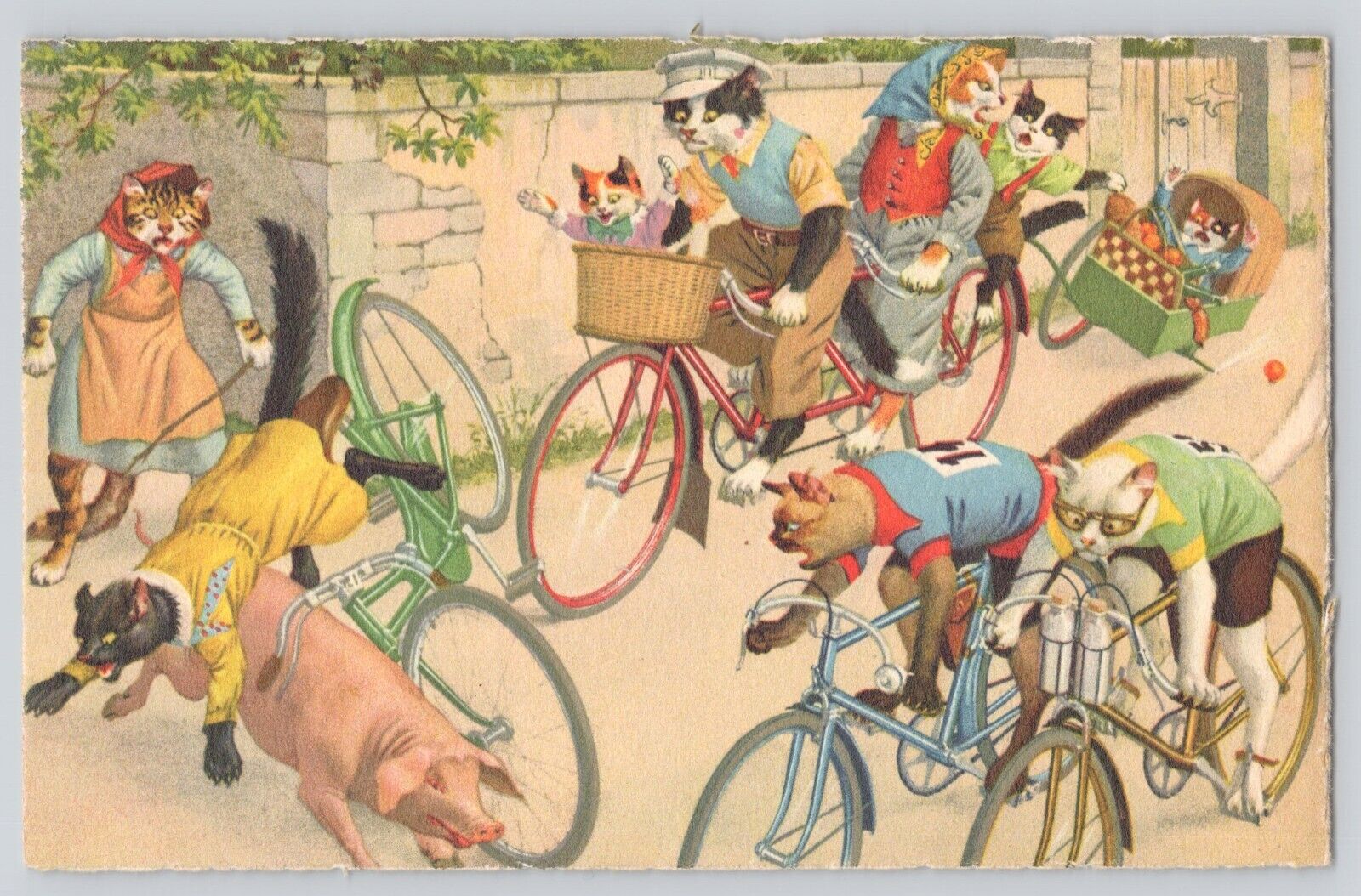 Postcard Alfred Mainzer Anthropomorphic Cats Bicycle Switzerland Kunzli Hartung
