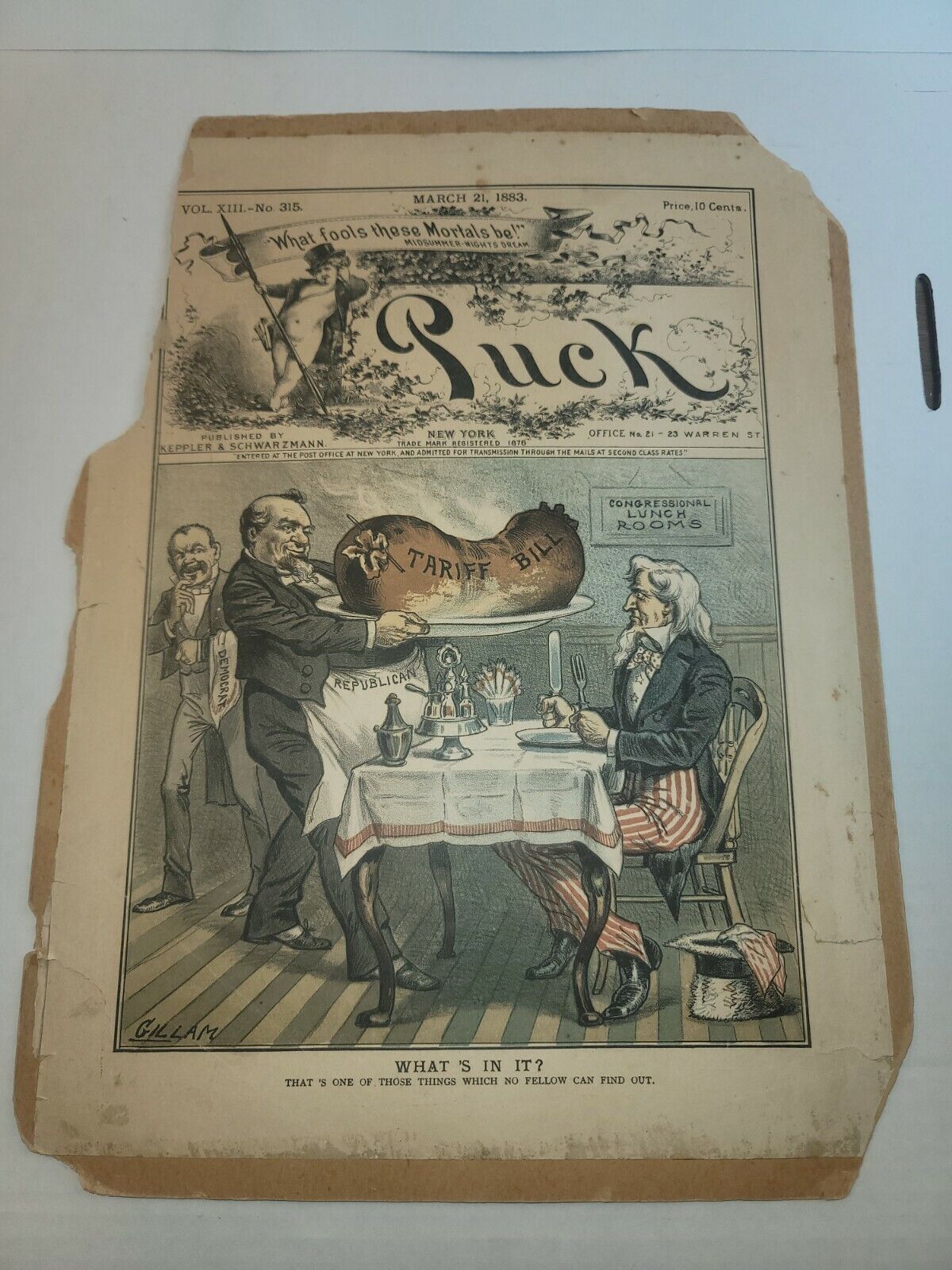 PUCK MAGAZINE- March 21, 1883- What  fools these Mortals be Cover page only