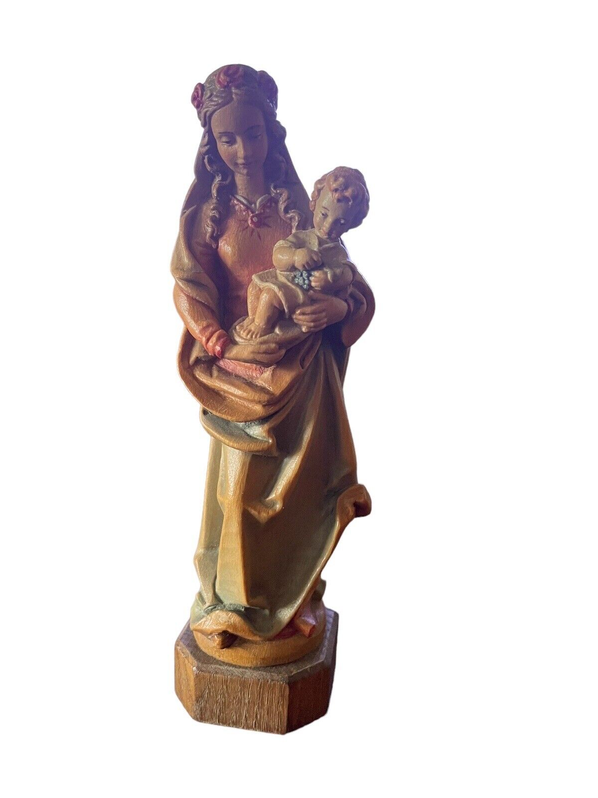 Vintage Anri Madonna Virgin Mary Holding Baby Jesus Christ Child 6 1/2\