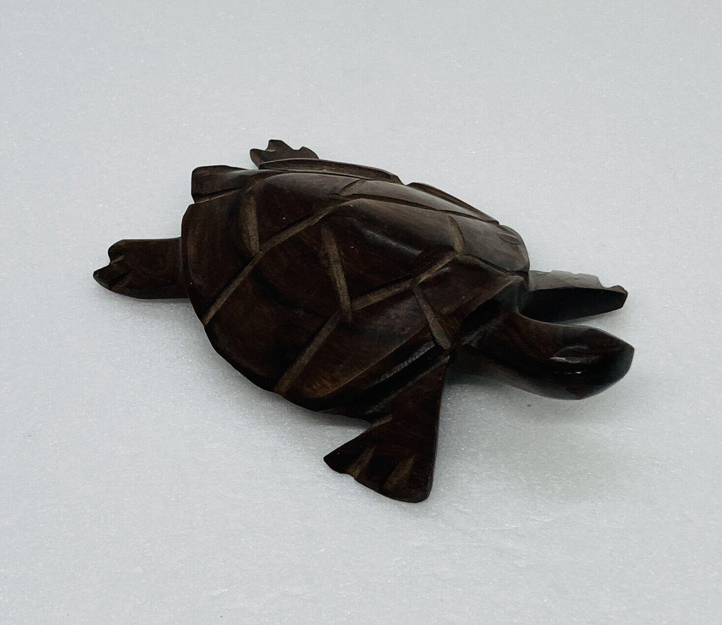 Vintage 1970s Mahogany Wood Carved Turtle Figurine “I Love You” Engraved Art 20