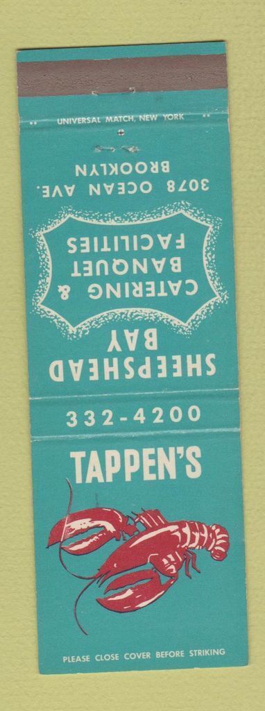 Matchbook Cover - Tappen\'s Restaurant Brooklyn NY