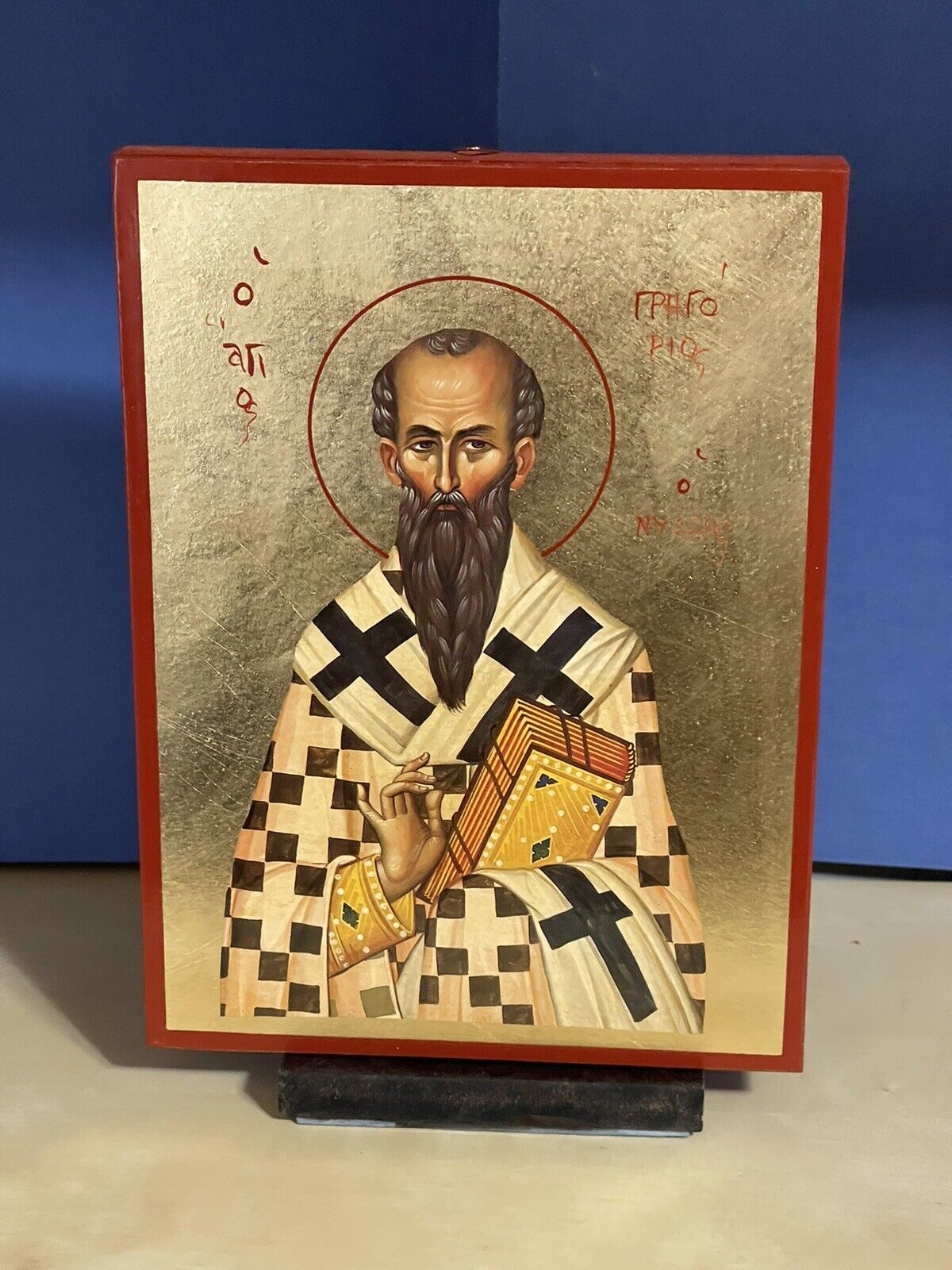 SAINT GREGORY OF NYSSA - Greek Russian WOODEN ICON FLAT, WITH GOLD LEAF 5x7 inch