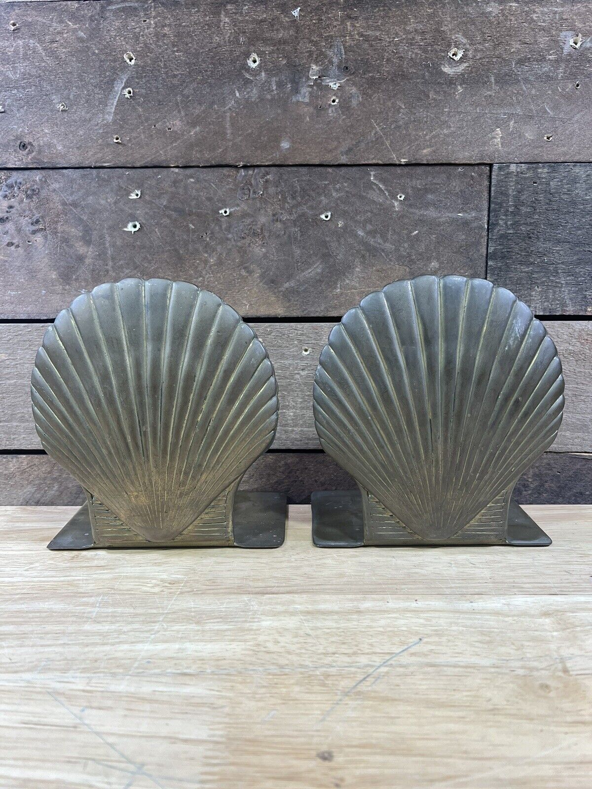 Vintage Brass Scallop Shell Shaped Bookends Bomel Collection