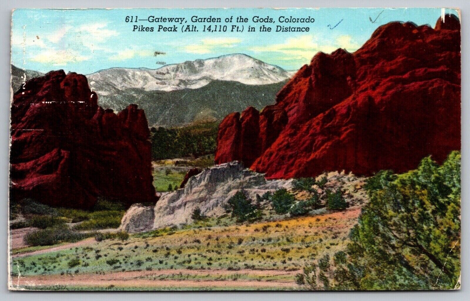 Gateway Garden Gods Colorado Pikes Peak Birds Eye View Red Sandstone Postcard