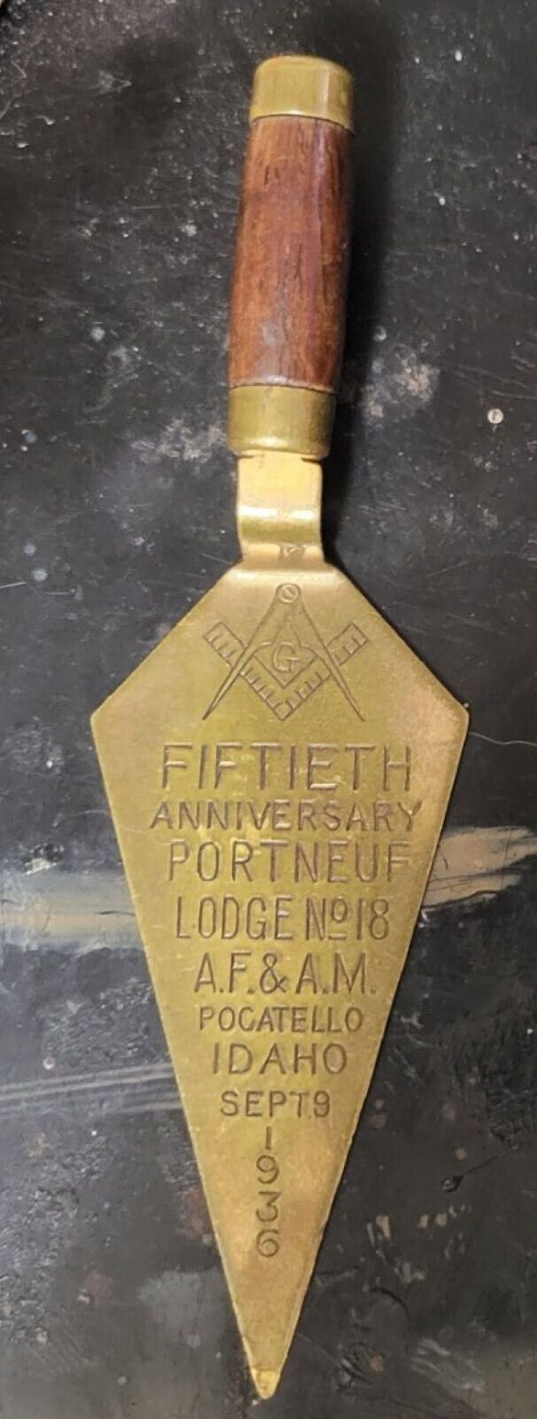 1936 Masonic Trowel Fiftieth Anniversary Port Neuf Lodge No 18 Pocatello, Idaho
