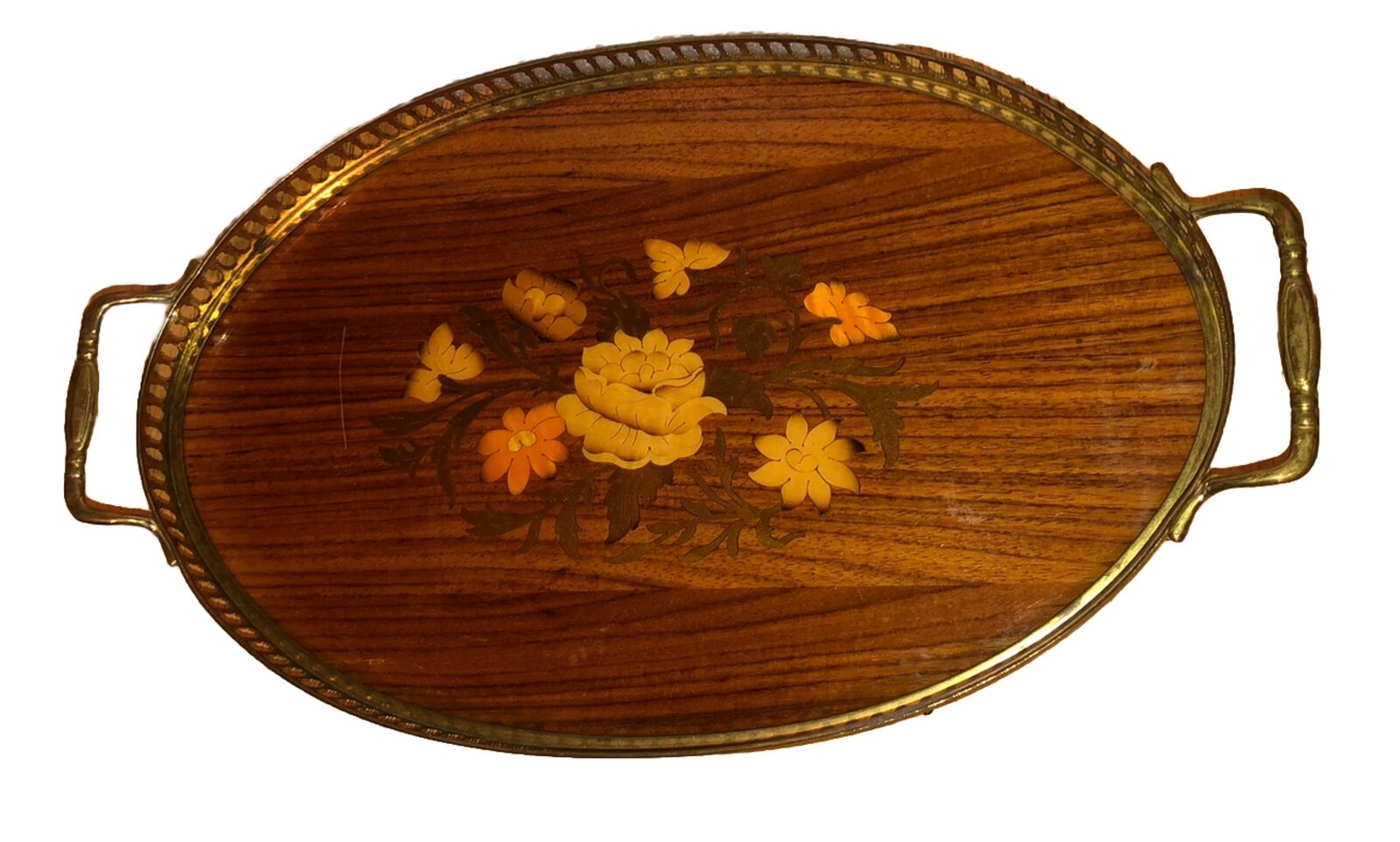 Vintage French Wood inlaid Marquetry Serving tray Nice