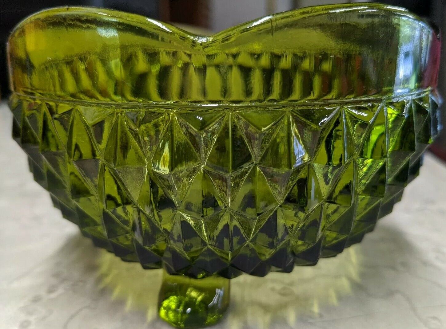 Antique Green glass Footed bowl. 5 x 3\
