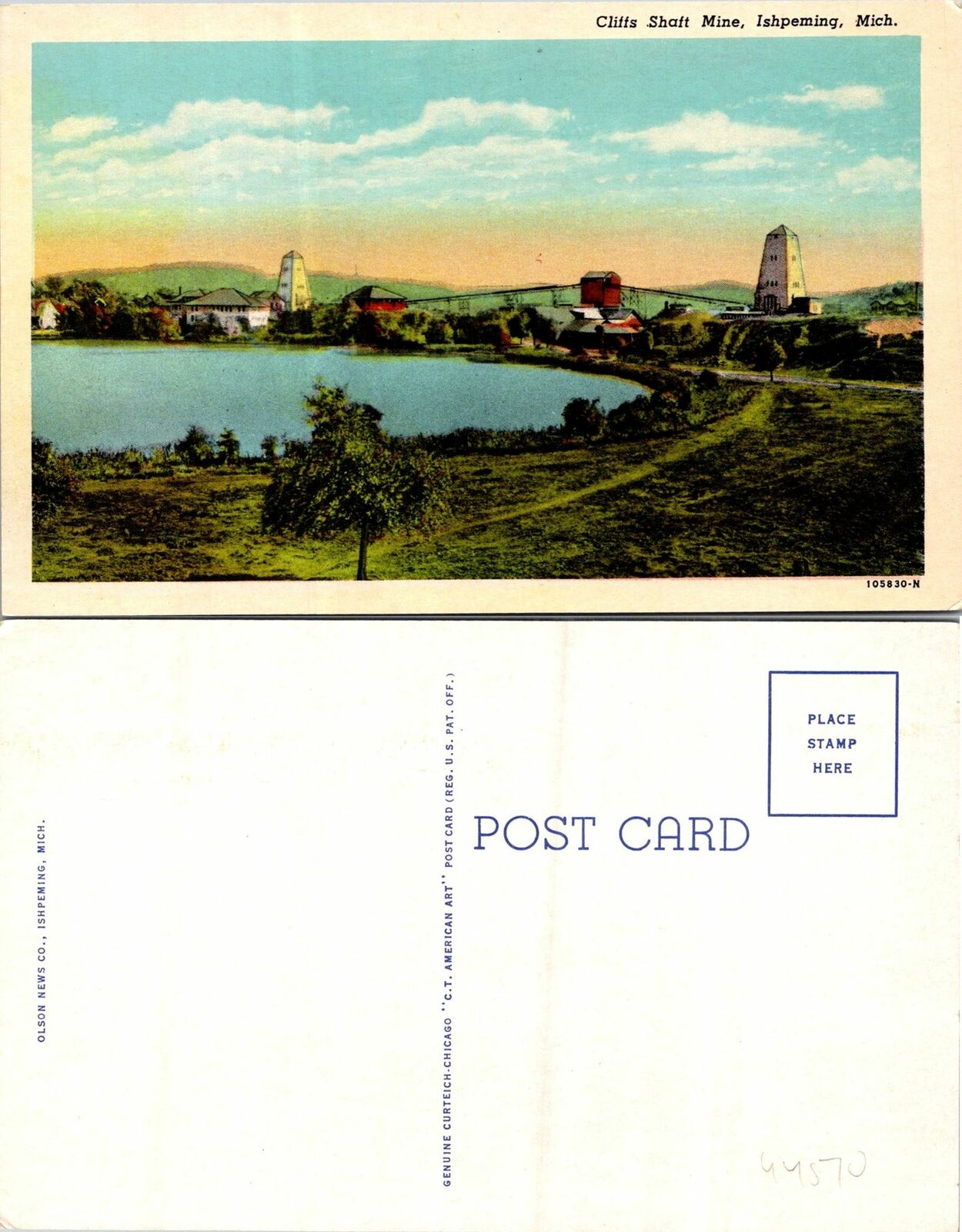 Tampeming MI Cliffs Shaft Mine Postcard Unused (44510)