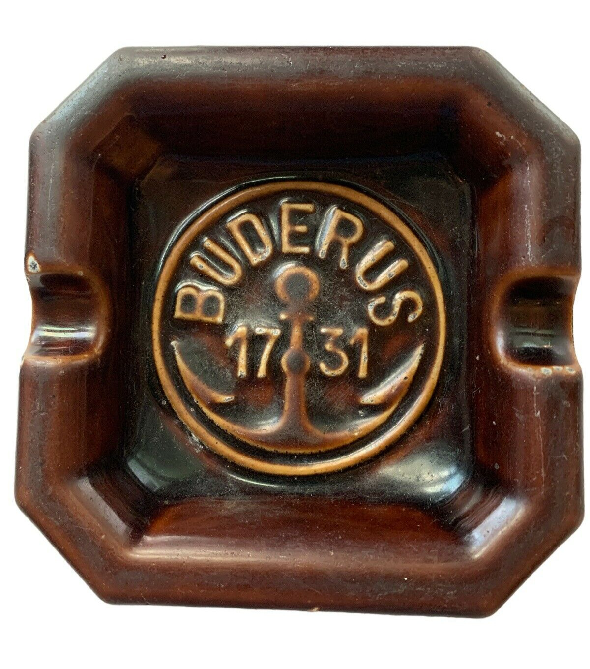 Buderus 1731 Cast Metal Enamel Brown Ashtray Tray German Anchor Stove Co.