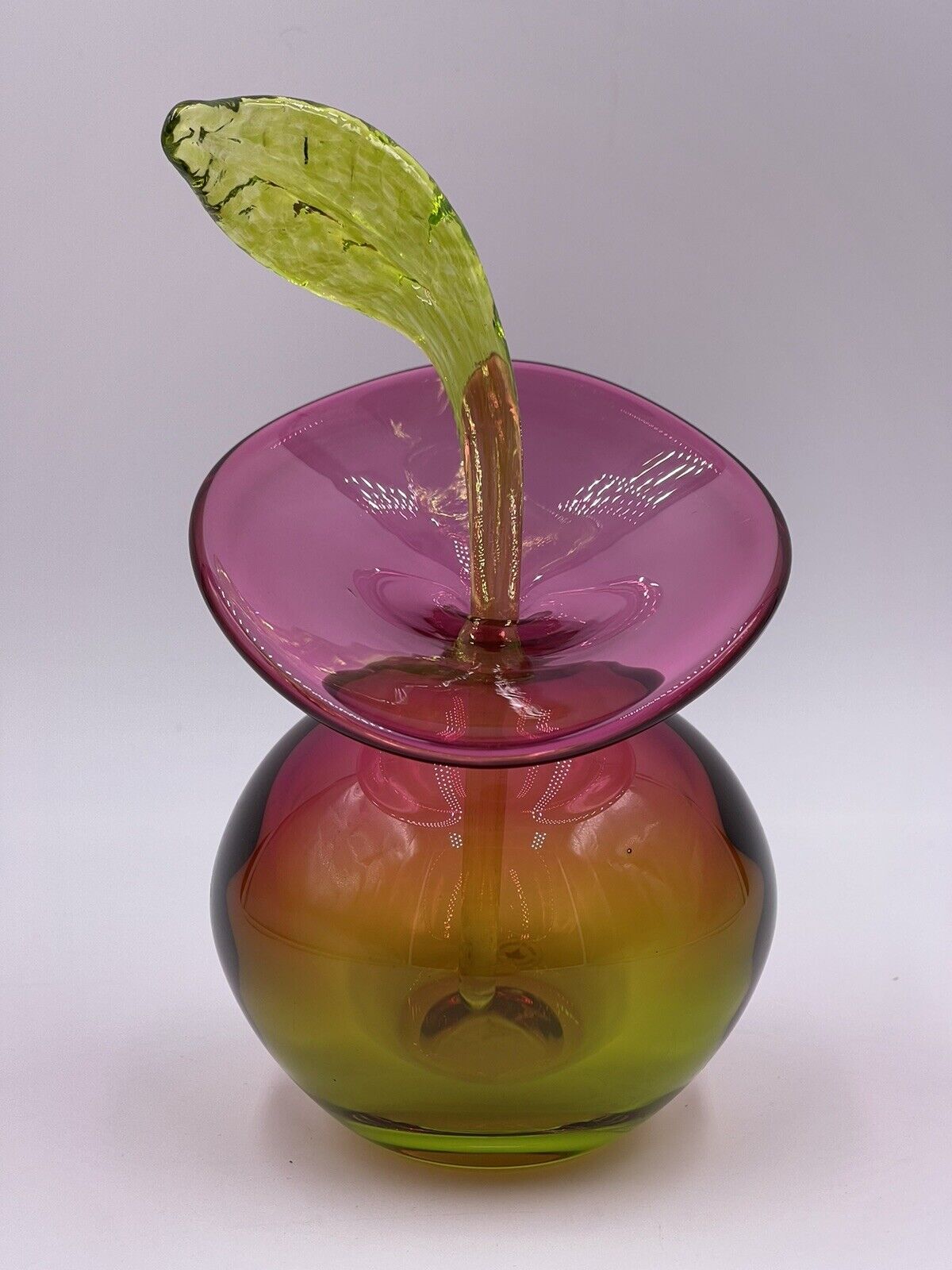 Stunning Jan Benda Pink & Green Art Glass Perfume Bottle Flacon, Signed