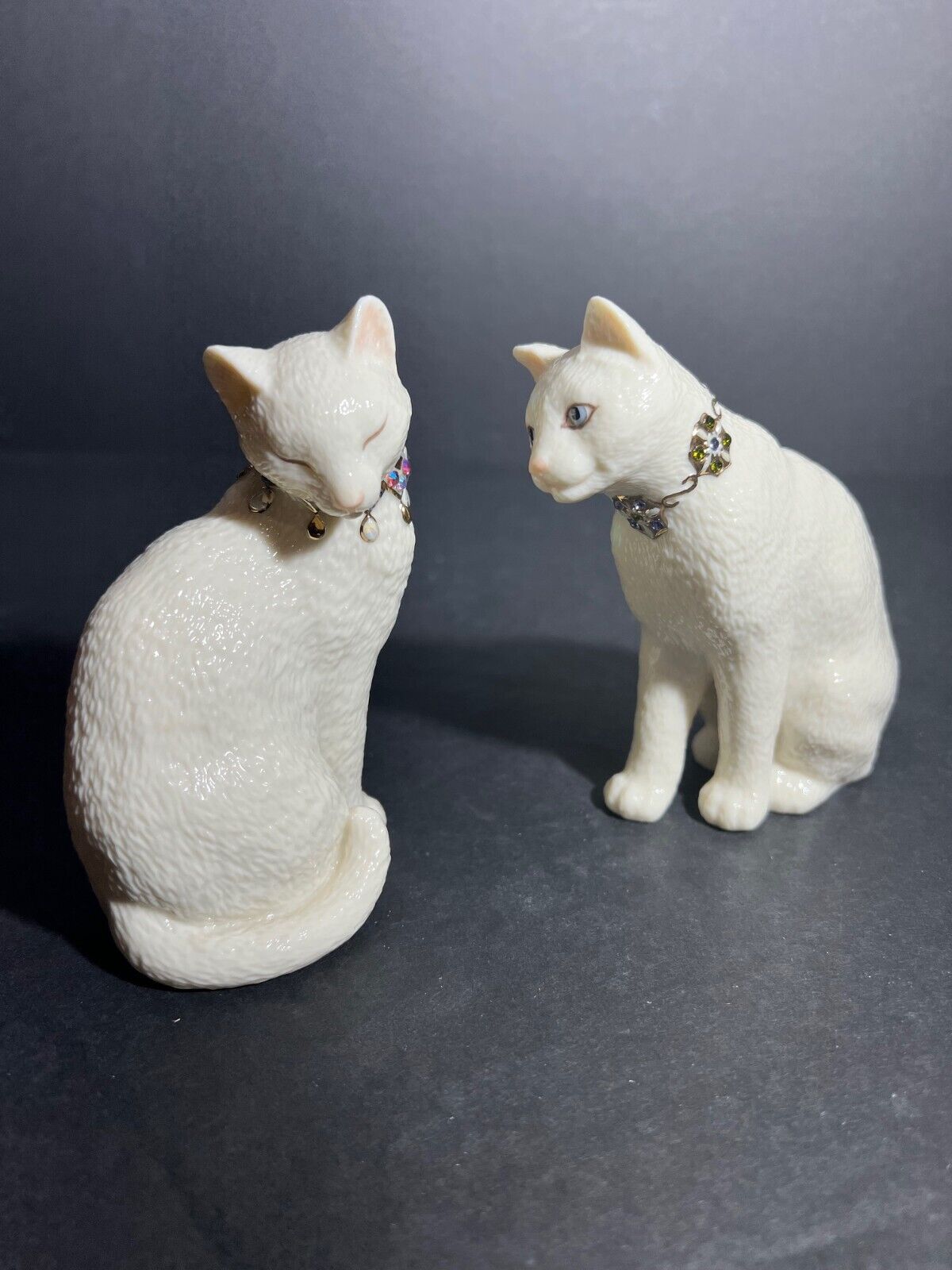 Pair Lenox “First Kiss” Cat Figurines 24K Gold Crystals Collars