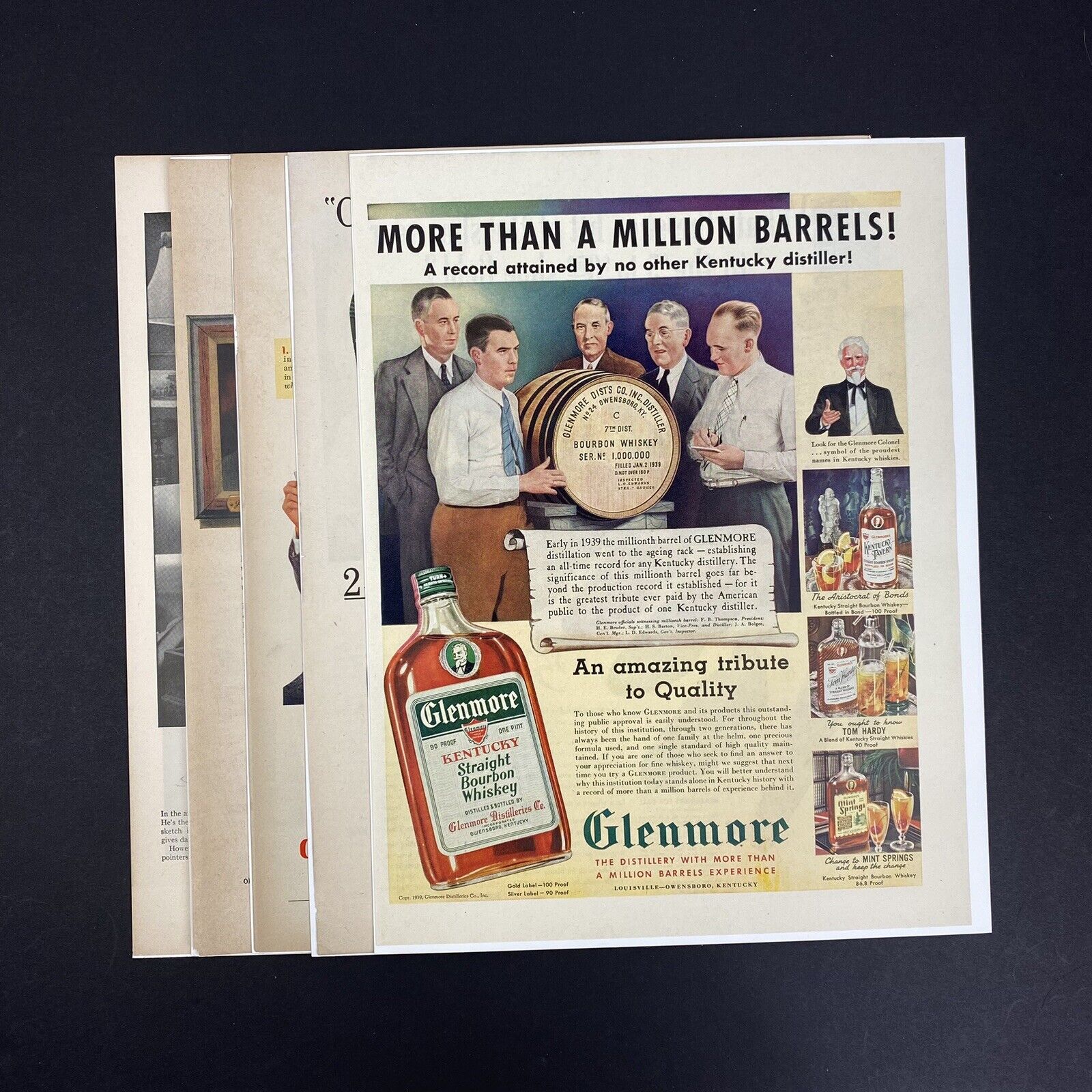 Vintage 1939 1944 1950s Bourbon Whiskey Print Magazine Ads Lot of 5