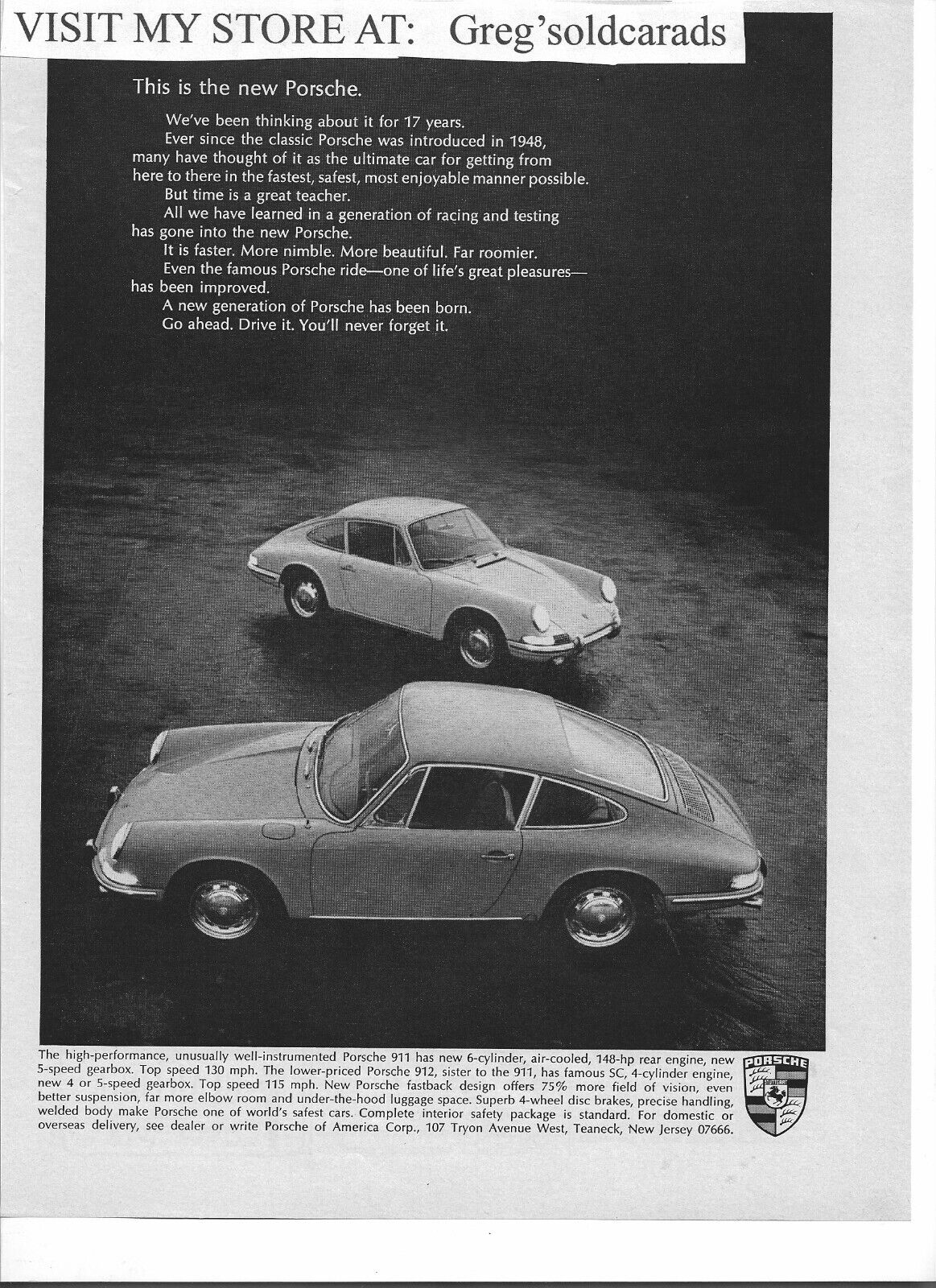 Original 1965 Porsche 911 vintage print ad: \