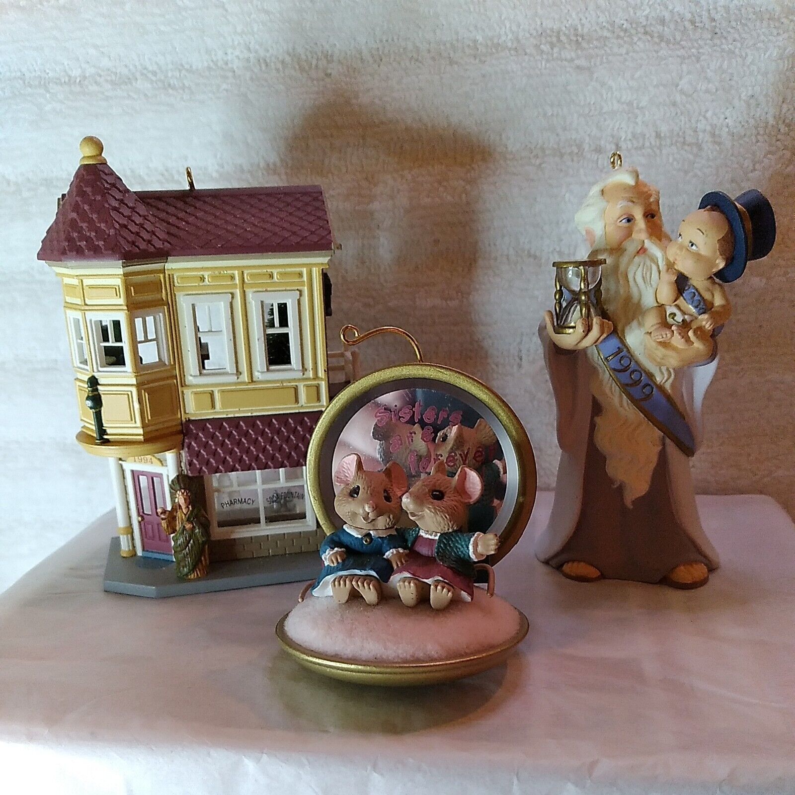 Vintage Hallmark Ornaments 1999 Old Year New Year Sisters 1994 Old Time Store 