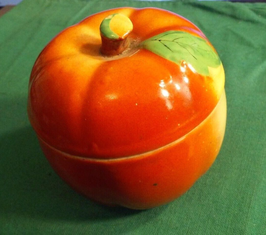 Vintage Apple Shaped Jar Container Porcelain Made in Japan Trinket Candy Holder