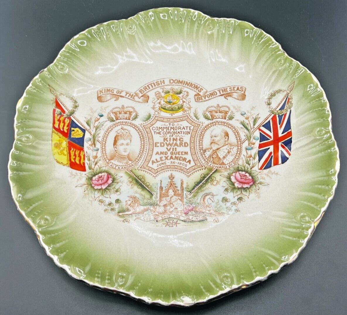 KING EDWARD VII QUEEN ALEXANDRA CORONATION 1902 GREEN RIM PLATE