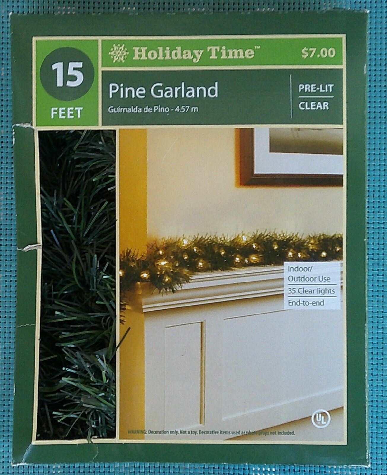 Vintage 15\' Christmas Pine Indoor/Outdoor Garland With Lights