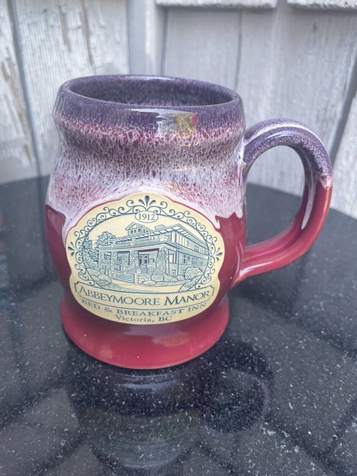 Deneen Pottery Coffee Cup Abbeymoore Manor 2013 Drip Glaze Blue Hand Thrown Mug