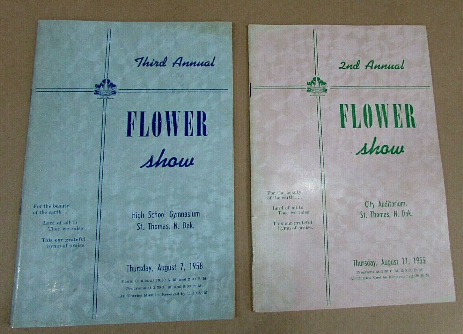 2 Old St Thomas ND School Vintage 1955 1958 Flower Show Programs Books FREE S/H
