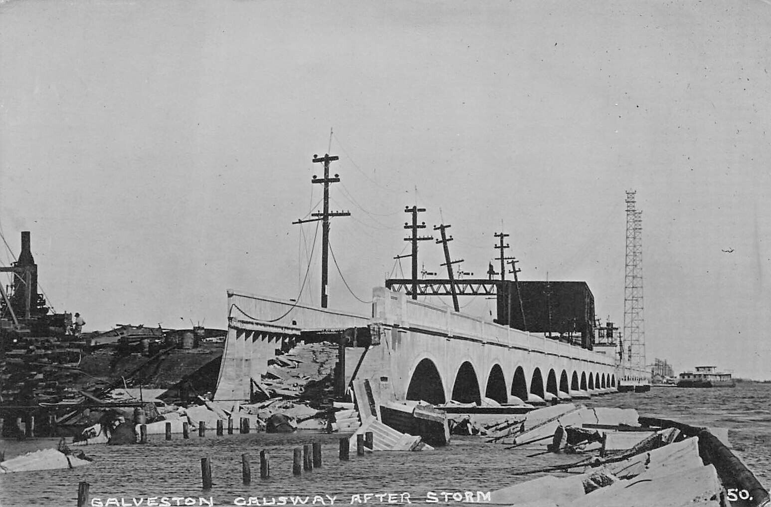 RPPC Galveston Texas Causeway After the Storm 1915 Hurricane Disaster Postcard