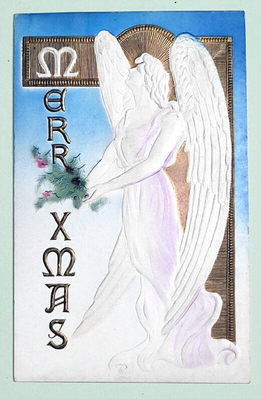Unused 1901-07 Antique Christmas Embossed  Angel Postcard    (1b3)