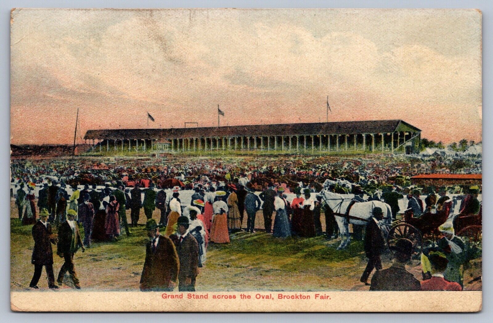 Postcard Brockton MA Grand Stand Across the Oval Brockton Fair