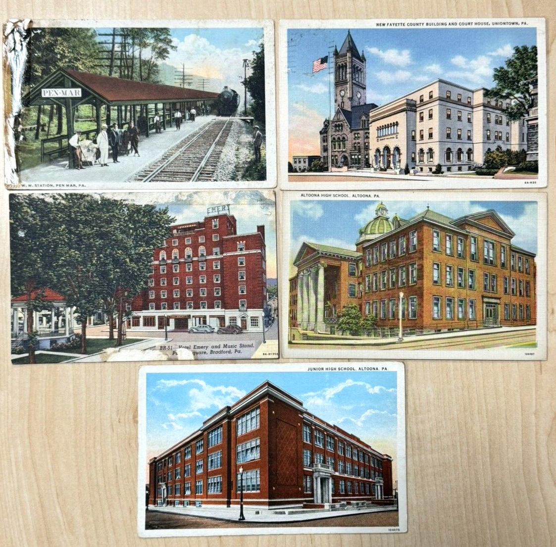 Lot of 5 Vintage Postcards Pennsylvania Pen Mar Bradford Altoona Uniontown