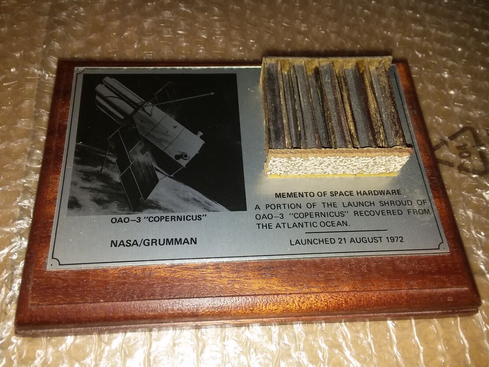 NASA / GRUMMAN 1972 OAO-3 LAUNCH SHROUD SPACE HARDWARE MEMENTO AUTHENTIC