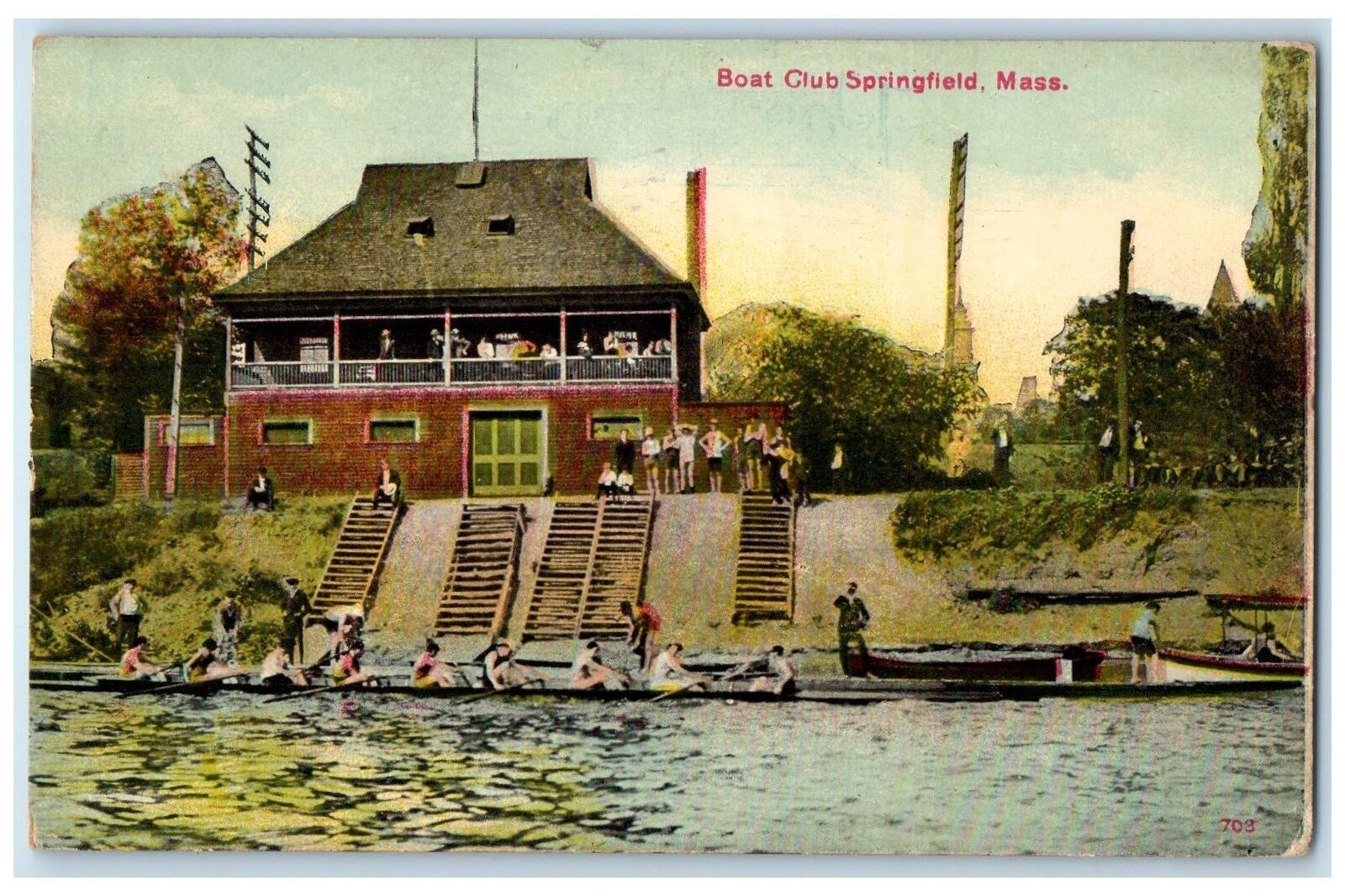 1912 Boat Club Canoeing Scene Springfield Massachusetts MA Unposted Postcard