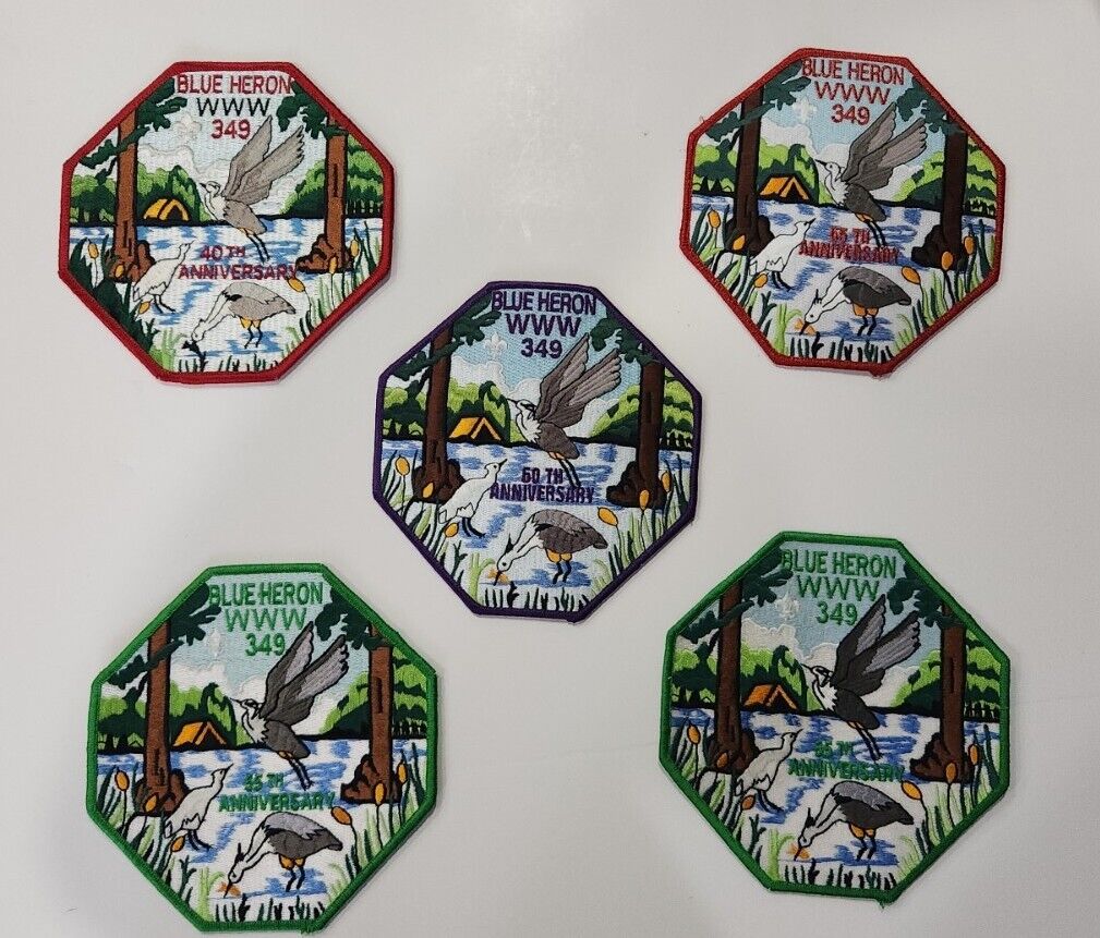 Lot Of 5 Boy Scout BSA Patches Blue Heron Lodge WWW 349 