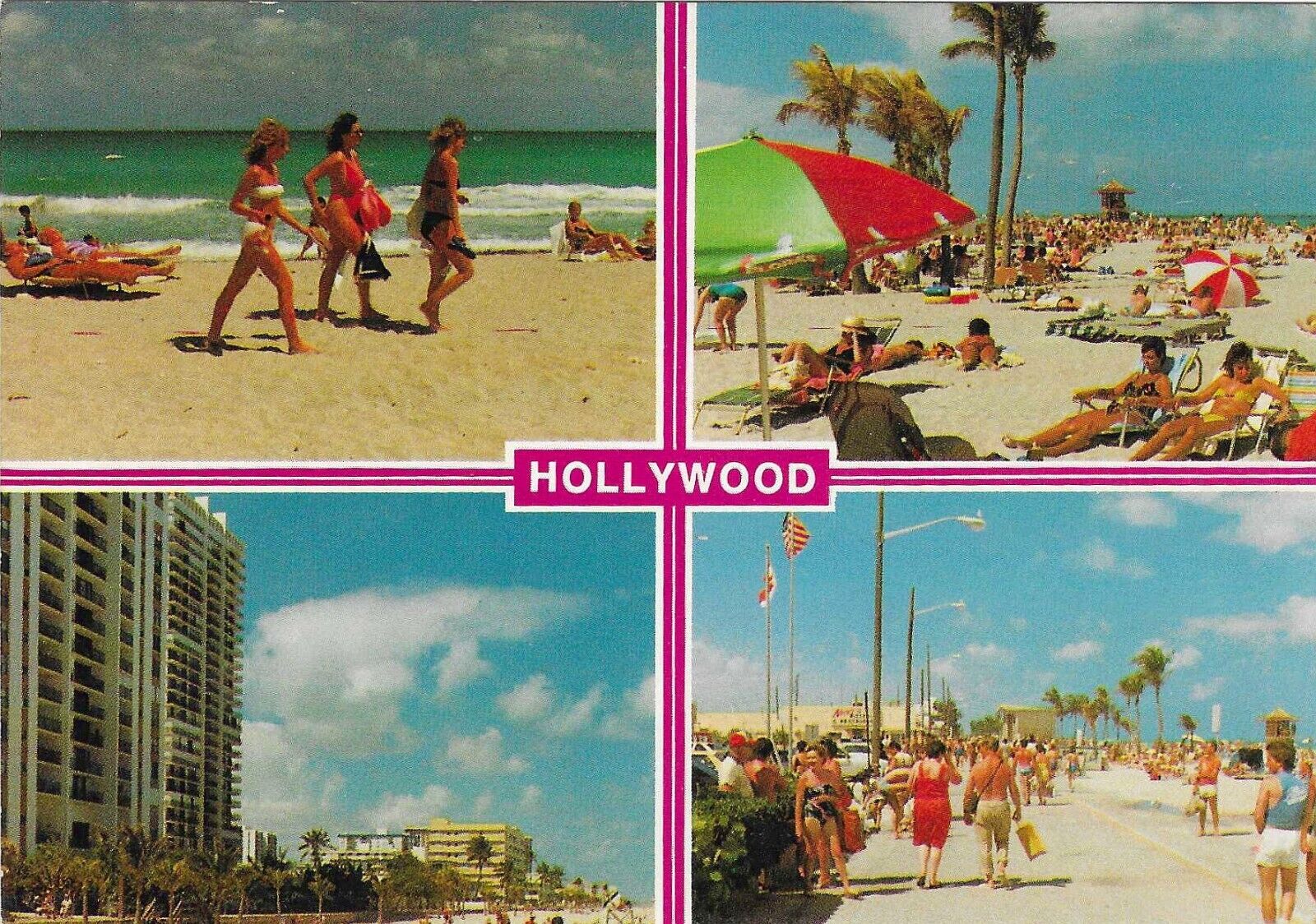 Vintage Florida Chrome Postcard Hollywood Beach Multi Views