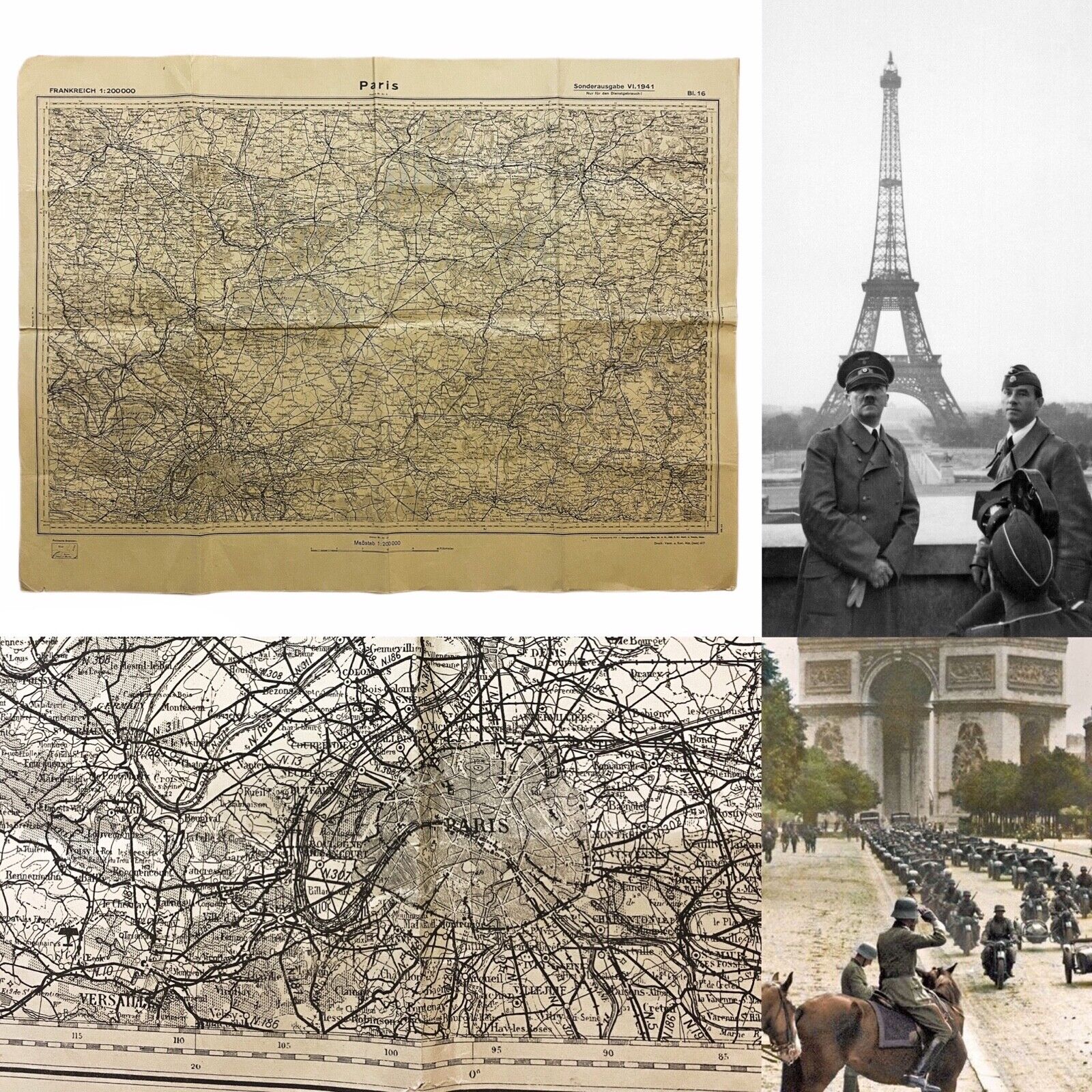 Rare Original WWII German 'Frankreich' Invasion of Paris Combat France Map Relic