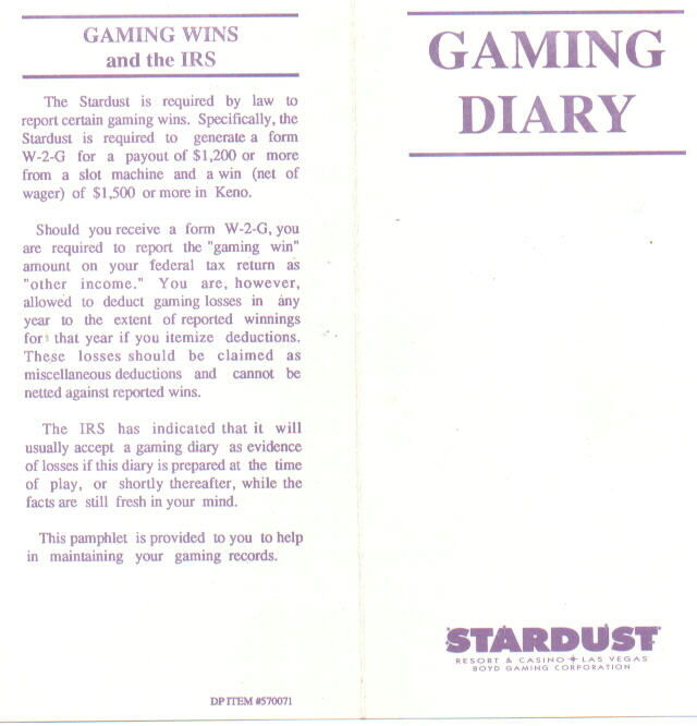 STARDUST CASINO CLOSED 11/01/06 GAMING DIARY - NEW 