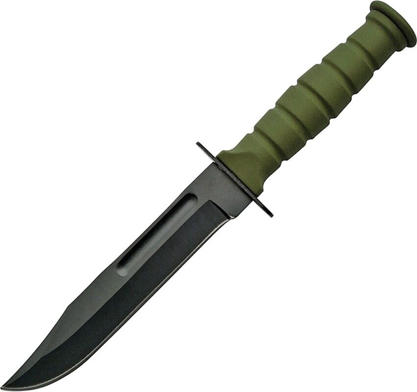 Survival Fixed Knife 4.25 Stainless Steel Blade OD Green Rubber Stainless Handle
