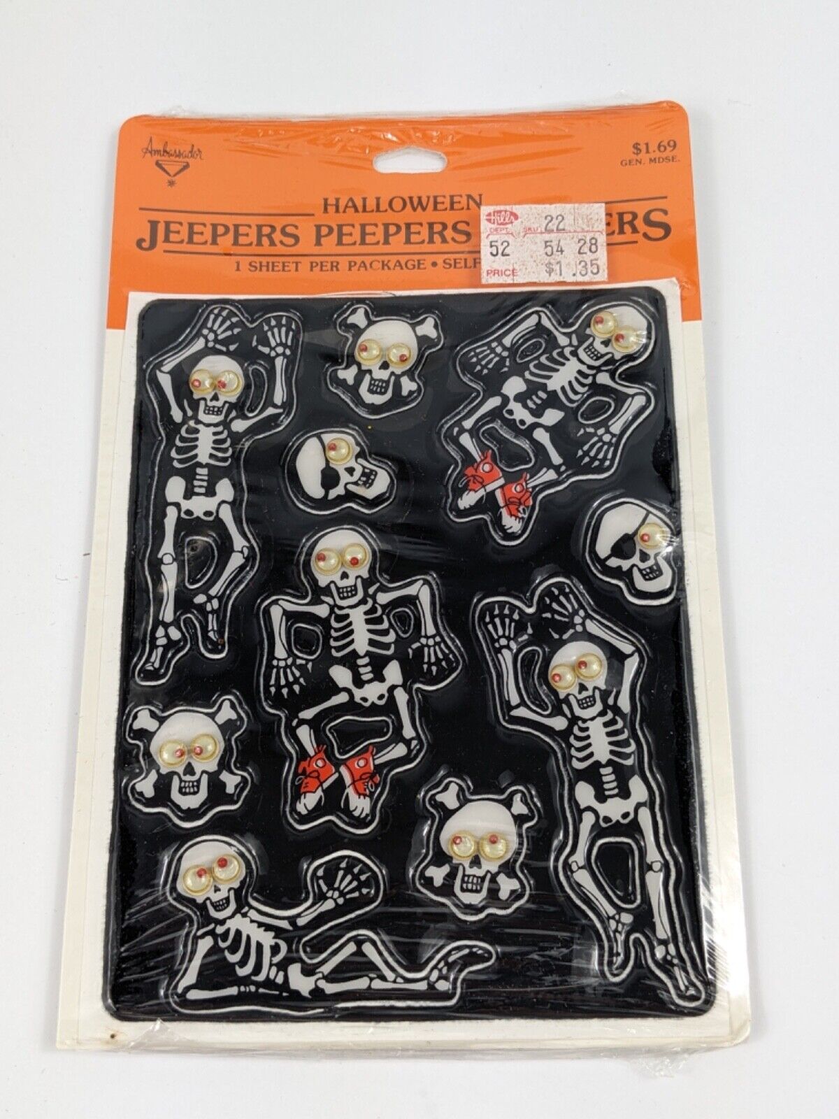 Vintage Ambassador Hallmark Jeepers Peepers 3D Google Eyes Skeleton Sticker