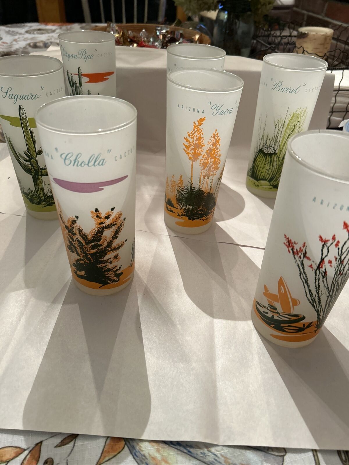 Vintage Blakley Arizona Frosted Cactus 16oz Glasses Set Of 7 All Different