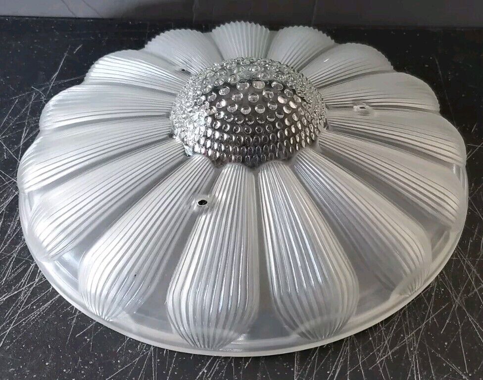 Vintage Art Deco Sunflower Daisy Ceiling Light Fixture Shade Chain Hung Frosted