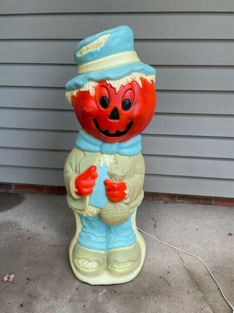 Vintage Empire Pumpkin Head Scarecrow Blow Mold Halloween Decoration 33\
