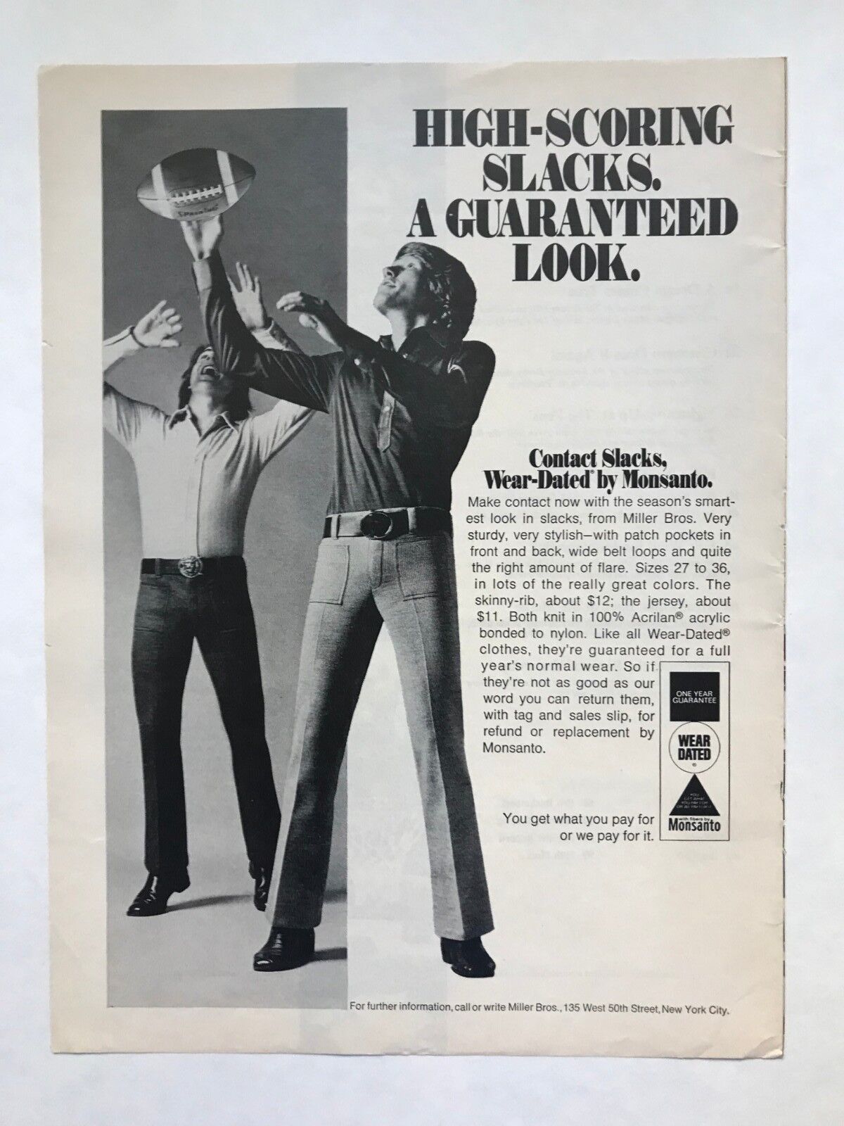Monsanto Slacks by Miller Bros. Vintage 1971 Print Ad