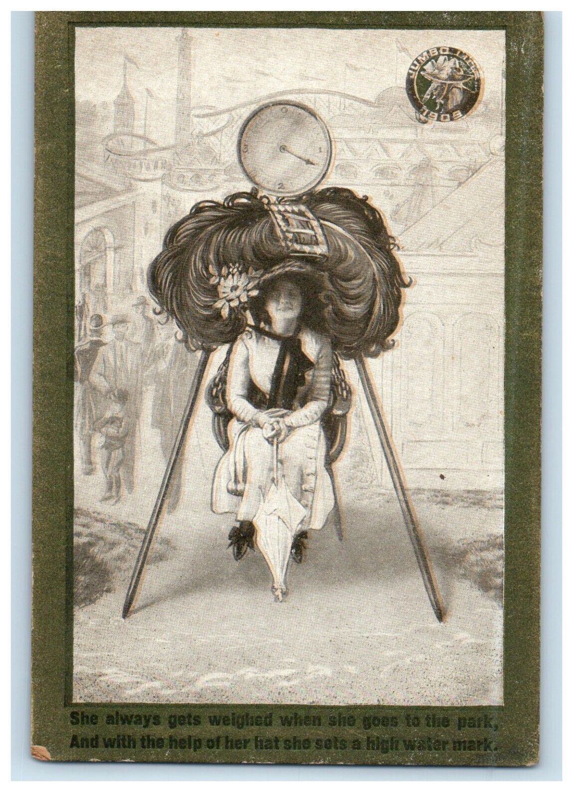 c1910's Girl Sitting Chair Widow Hat Clock Unposted Antique Postcard