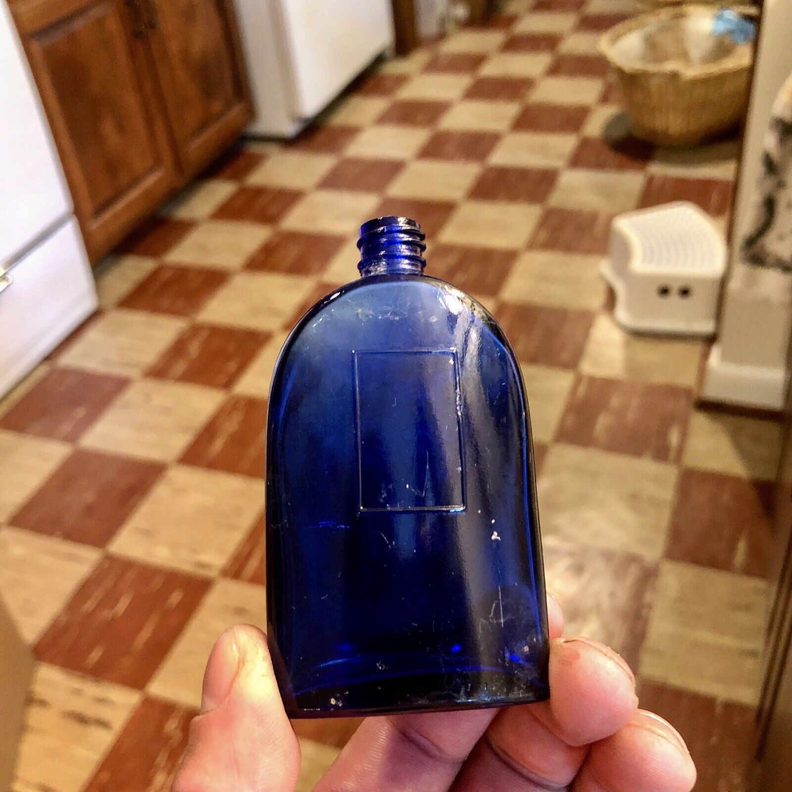 Nice Small Flask Shaped Bourjois French Perfume Bottle Cobalt Blue 1930s