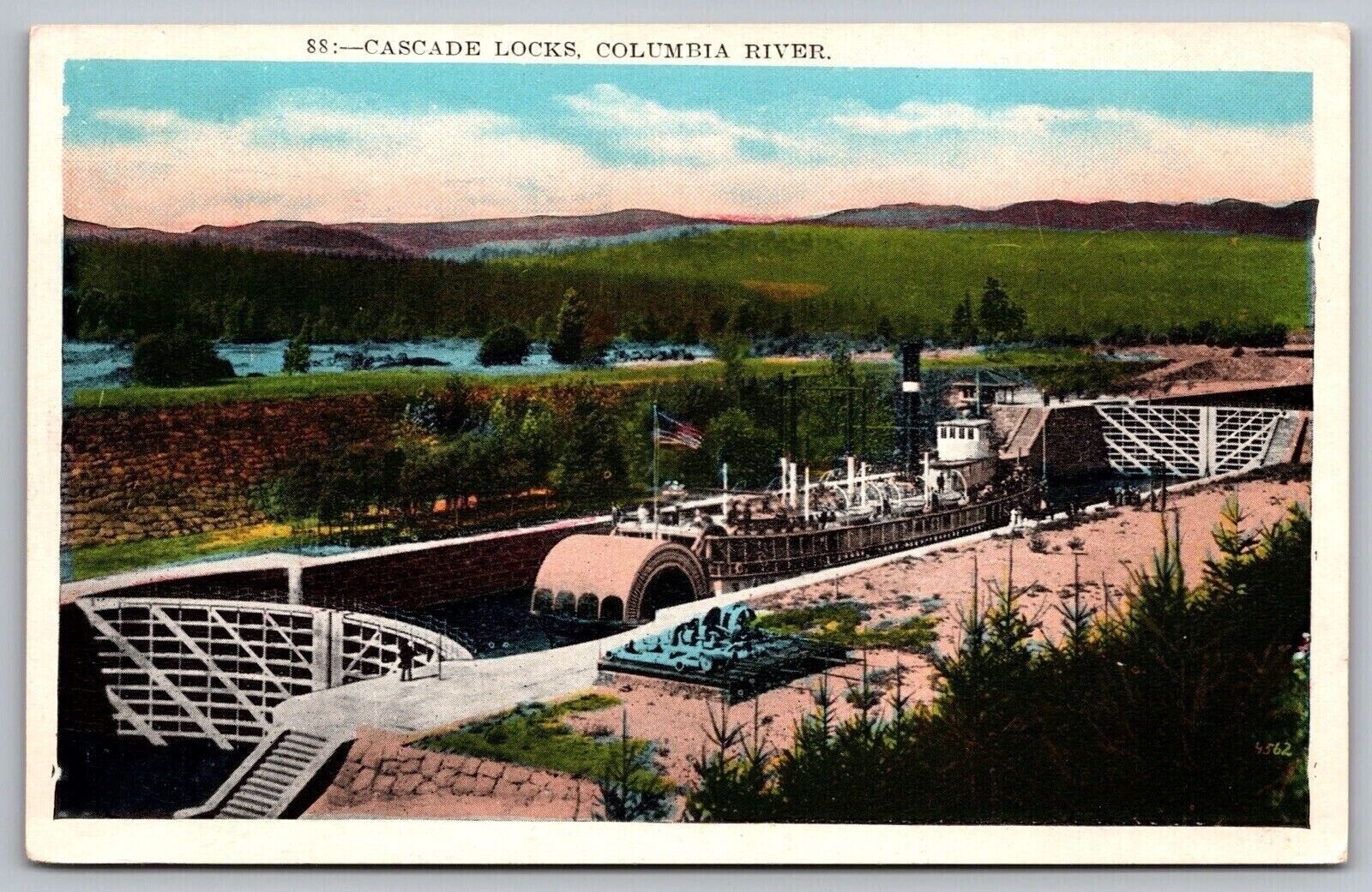 Postcard Cascade Locks Columbia River WB UNP VTG Unused Vintage Americhrome