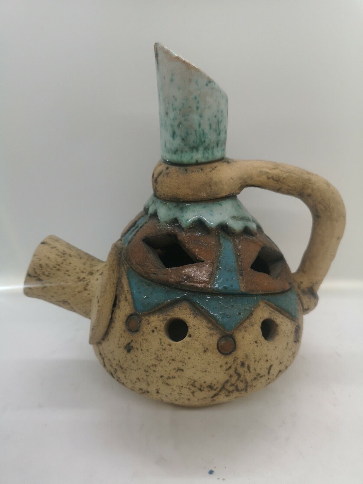 Small Handmade Tea Pot Pottery Vase Shape Hand Painted Home Decorative Fine Art