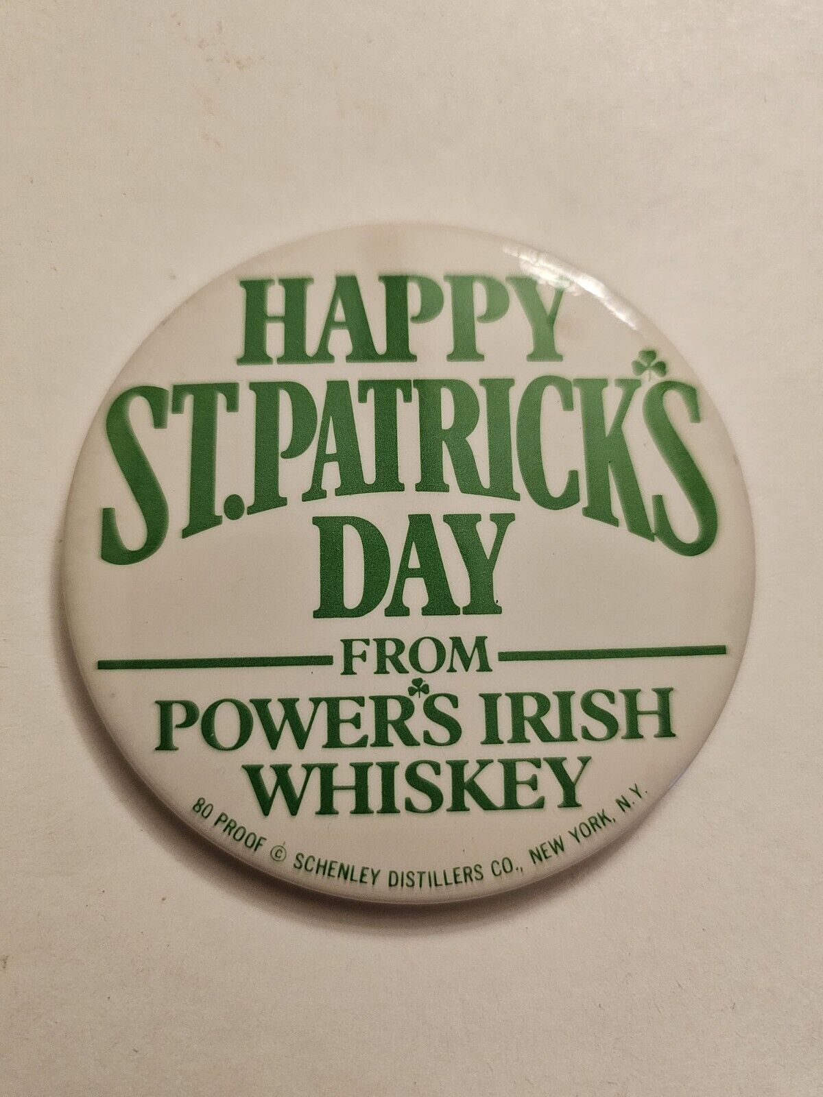 Happy St. Patrick's Day Power's Irish Whiskey Vintage Pin Button Pinback