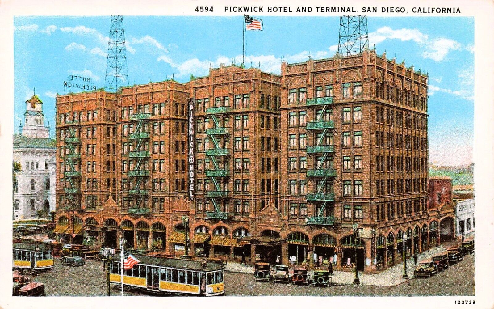 San Diego CA Pickwick Sofia Hotel Terminal Downtown 1920s Vtg Postcard E13