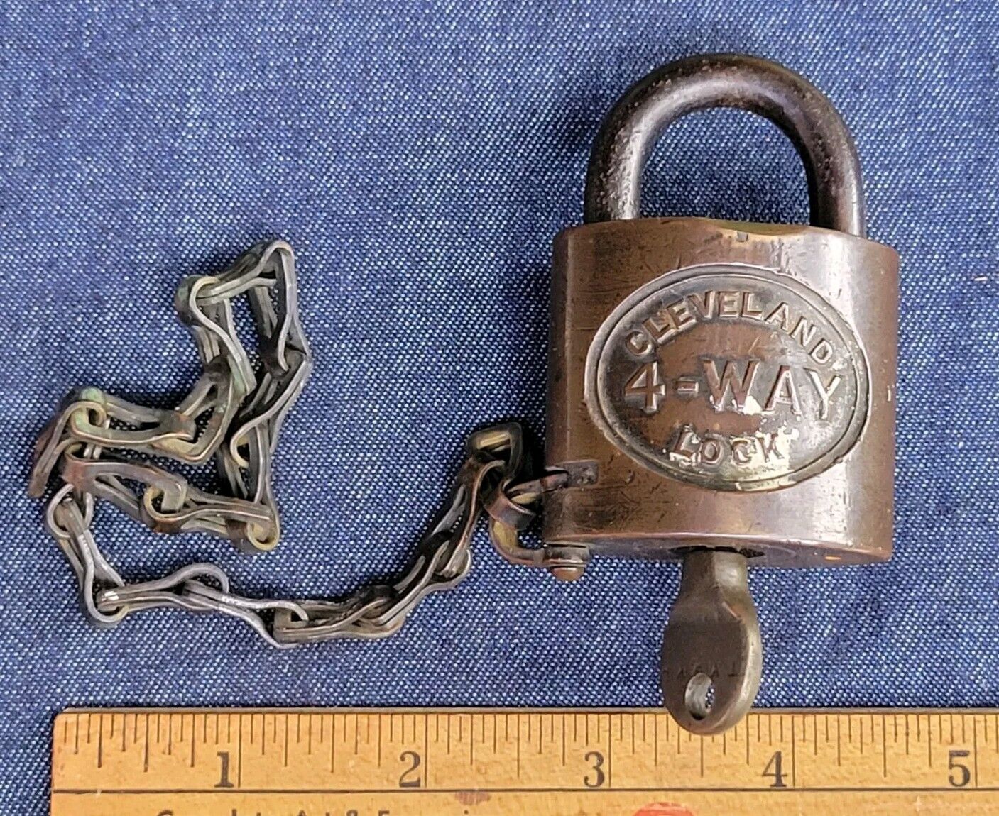Vintage Cleveland 4 Four Way Padlock Brass With Key Works