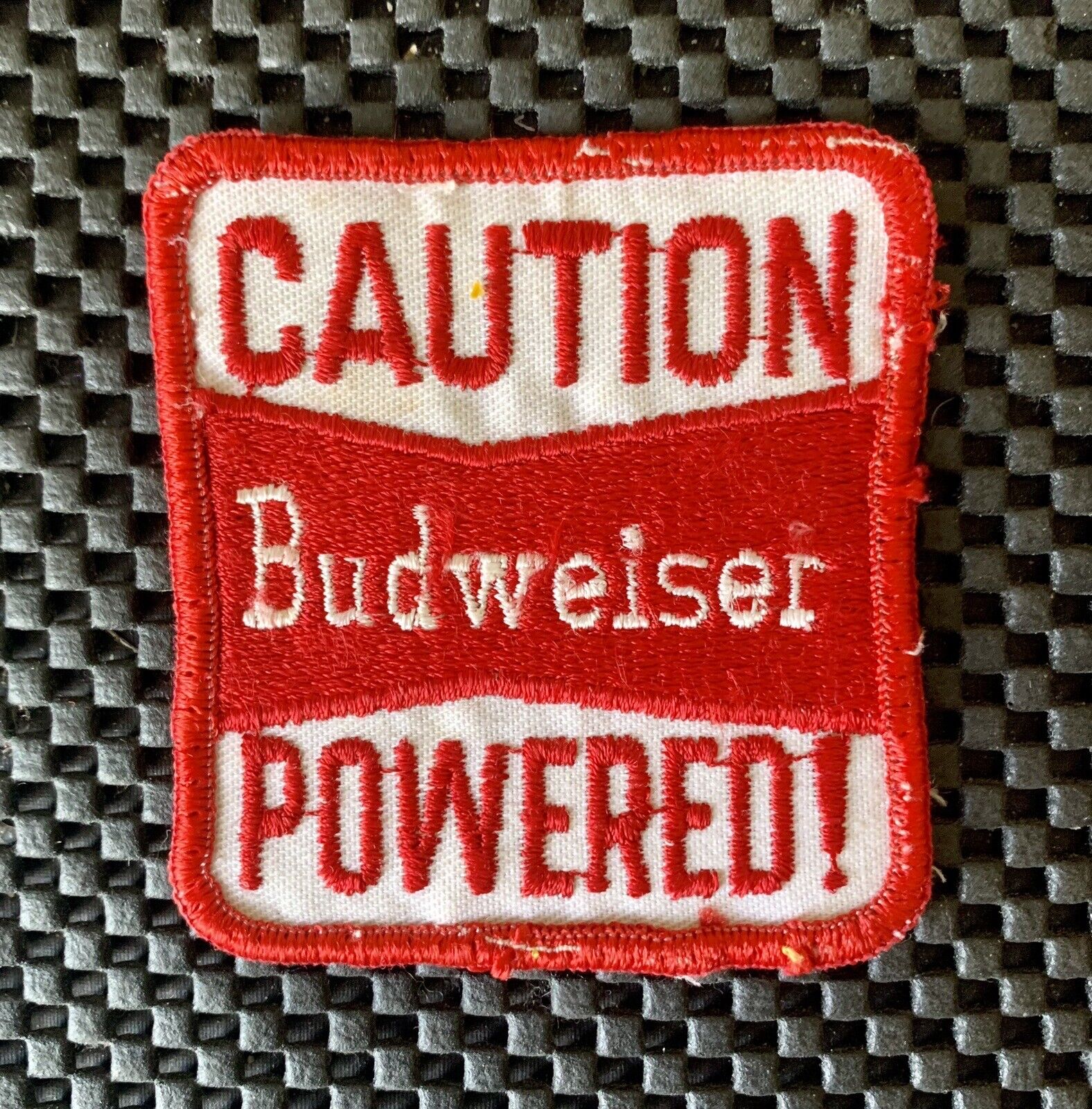 CAUTION BUDWEISER POWERED EMBROIDERED SEW ON ONLY PATCH BEER 3\