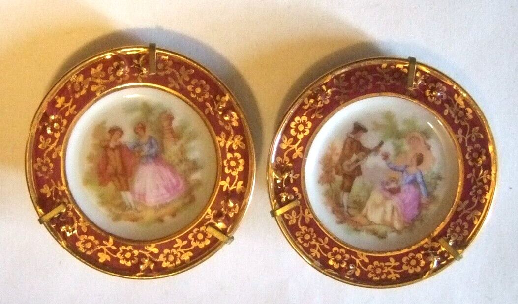 Miniature Limoges Plate on Stand Made in France Pair