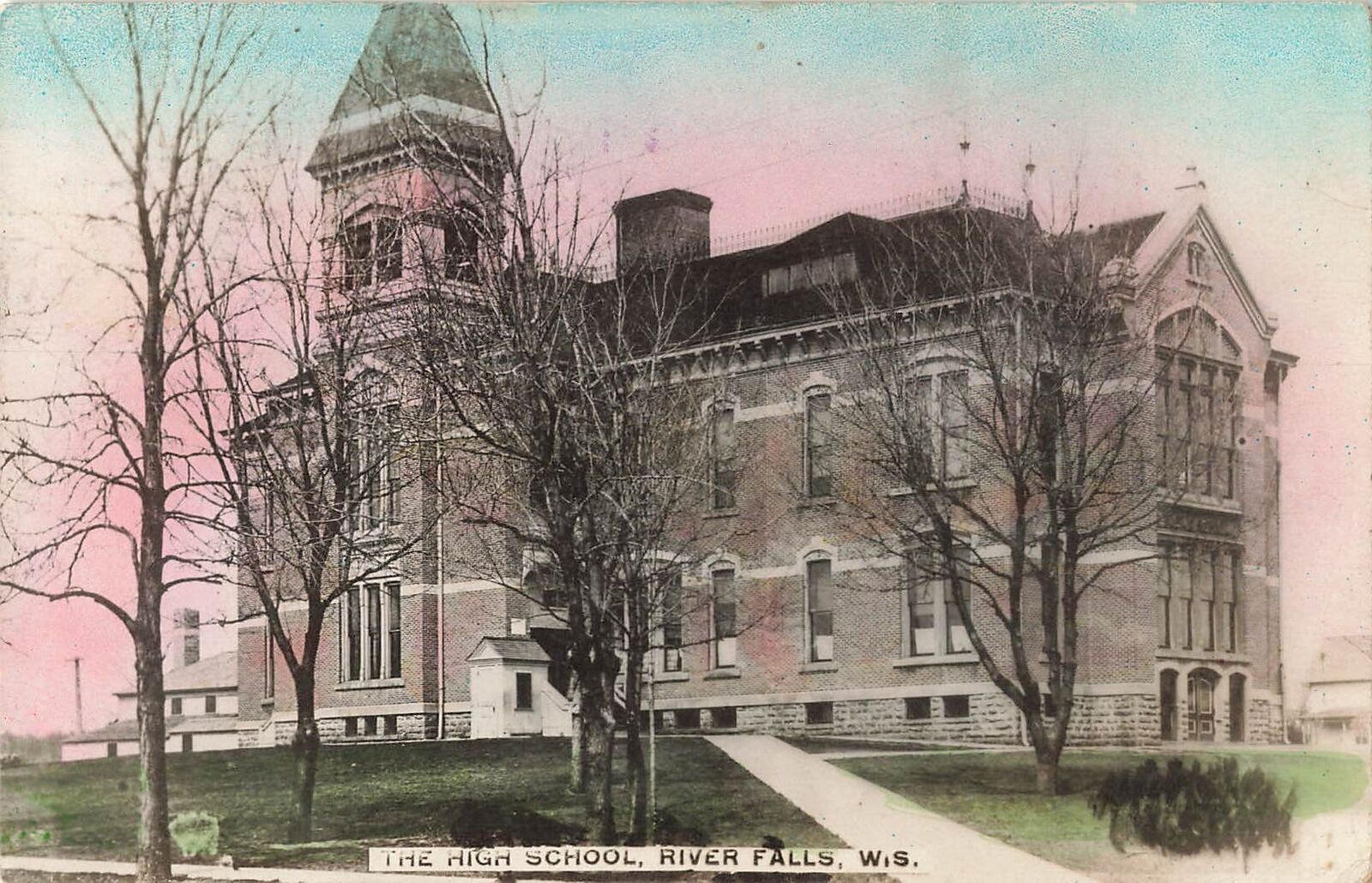 Vintage Postcard Exterior View High School River Falls Wisconsin 1910